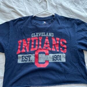 MLB  Cleveland Indians Navy and Red Cropped Short Sleeve Tee